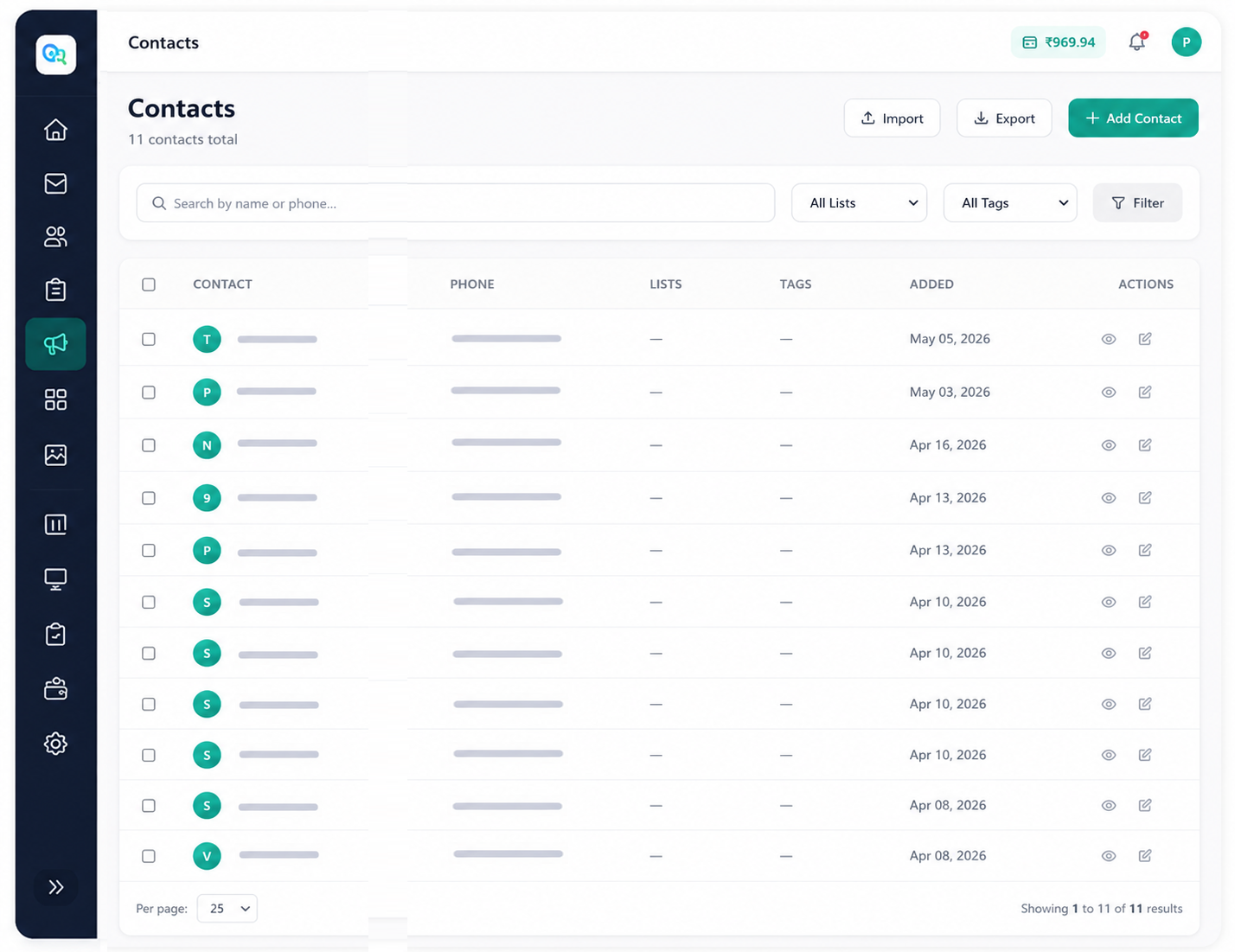 WhatsApp Contact Lists Dashboard