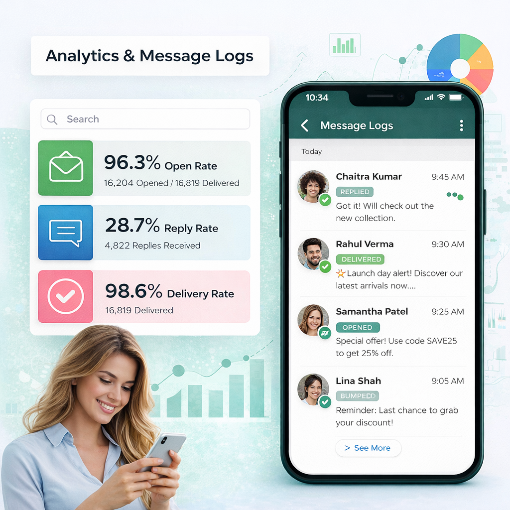 WhatsApp message analytics and logs dashboard