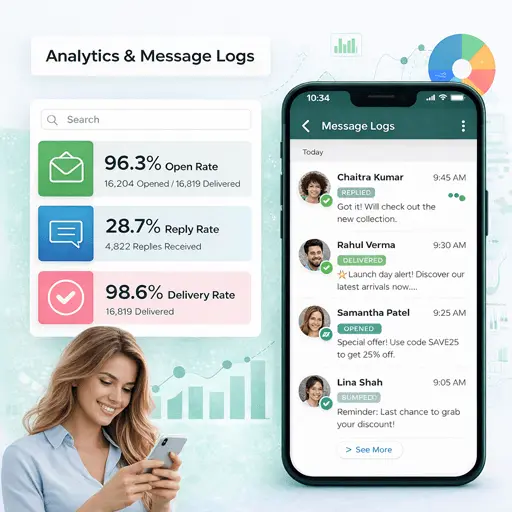 WhatsApp message analytics and logs dashboard